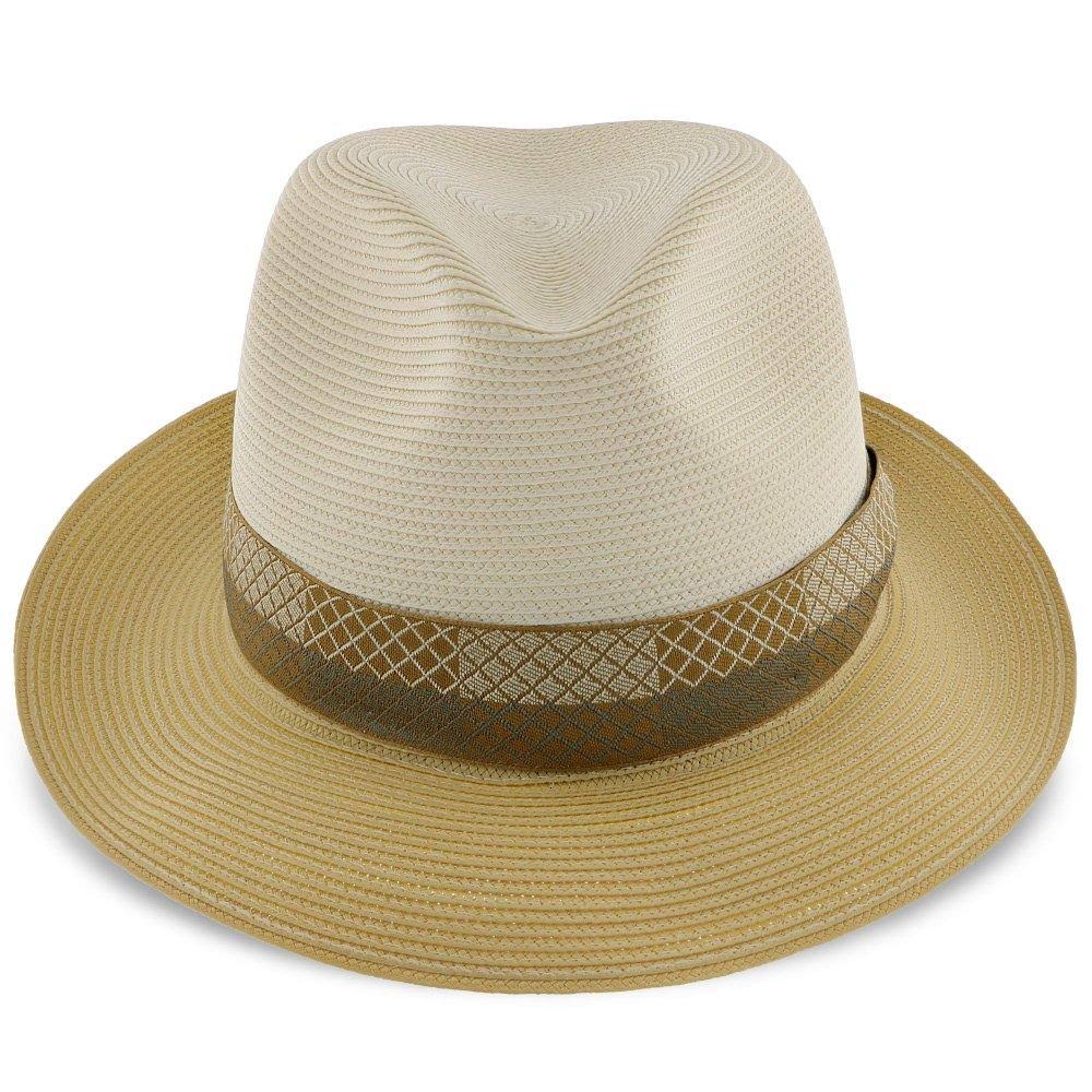 Ivory/Cognac Milan Straw Fedora Hat W20764