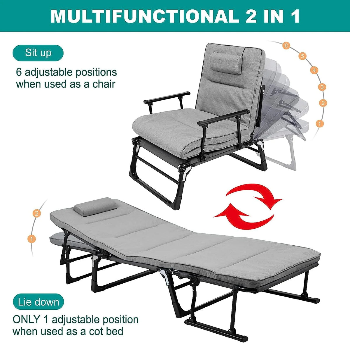 3 in 1 Folding Camping Cot Bed with Mattress & Pillow M1162