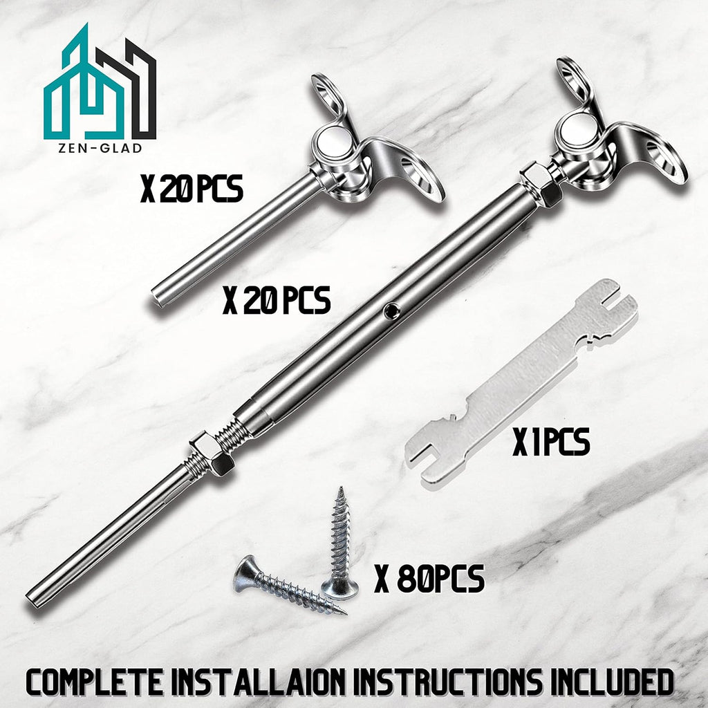 20 Sets T316 Stainless Steel Adjustable Angle Cable Railing Hardware Kit S327007