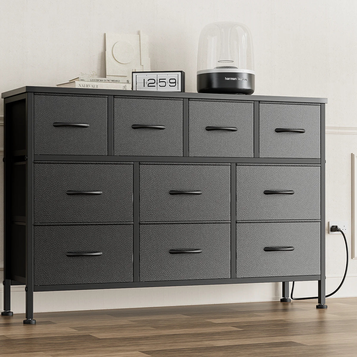 Brown 10 Drawer Fabric Dresser TV Stand P16563