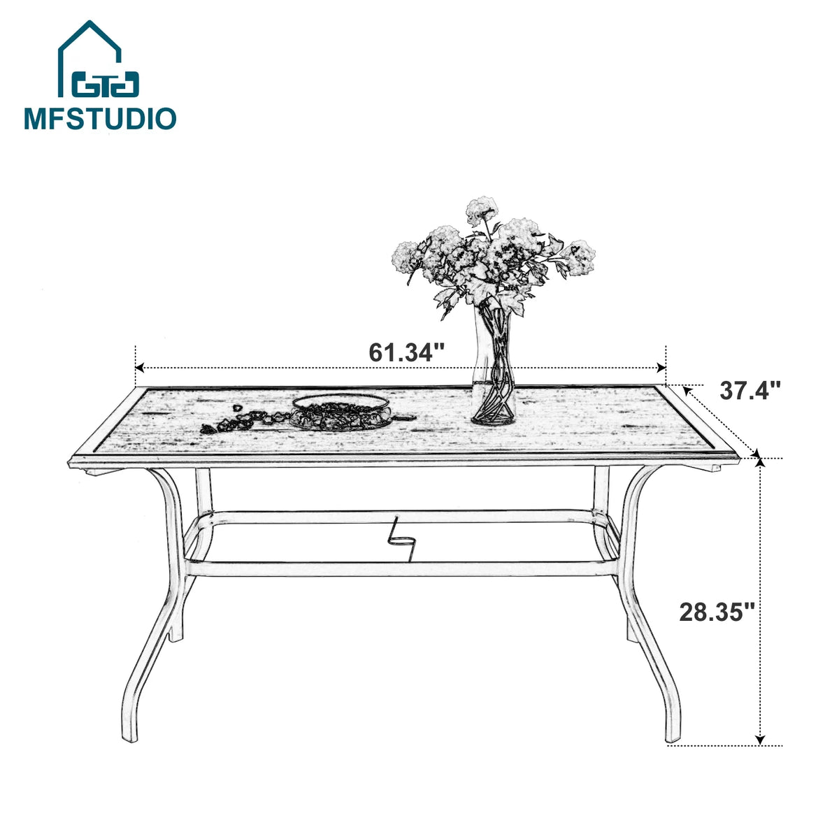 7 Pieces Outdoor Patio Dining Set with 6 Chairs & Steel Frame Table C81945