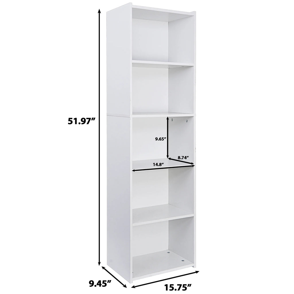 5-Tier Narrow Freestanding Bookcase with Adjustable Shelves O79291