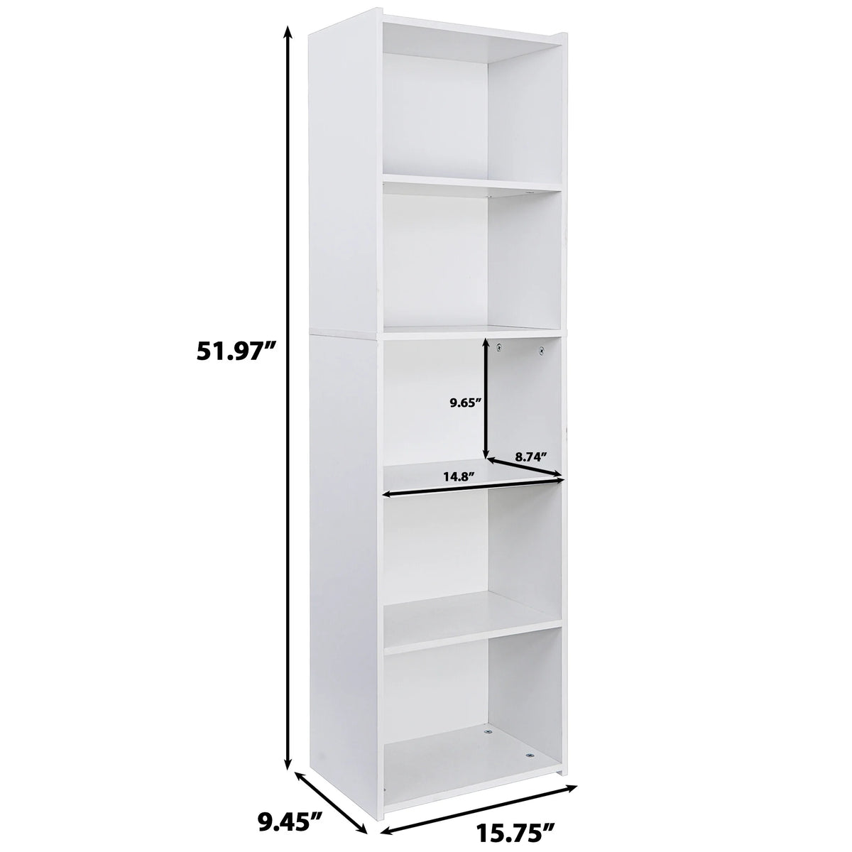 5-Tier Narrow Freestanding Bookcase with Adjustable Shelves O79291