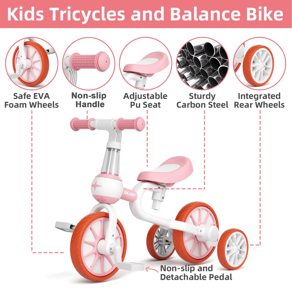 3 in 1 Toddler Tricycle Pink Z403