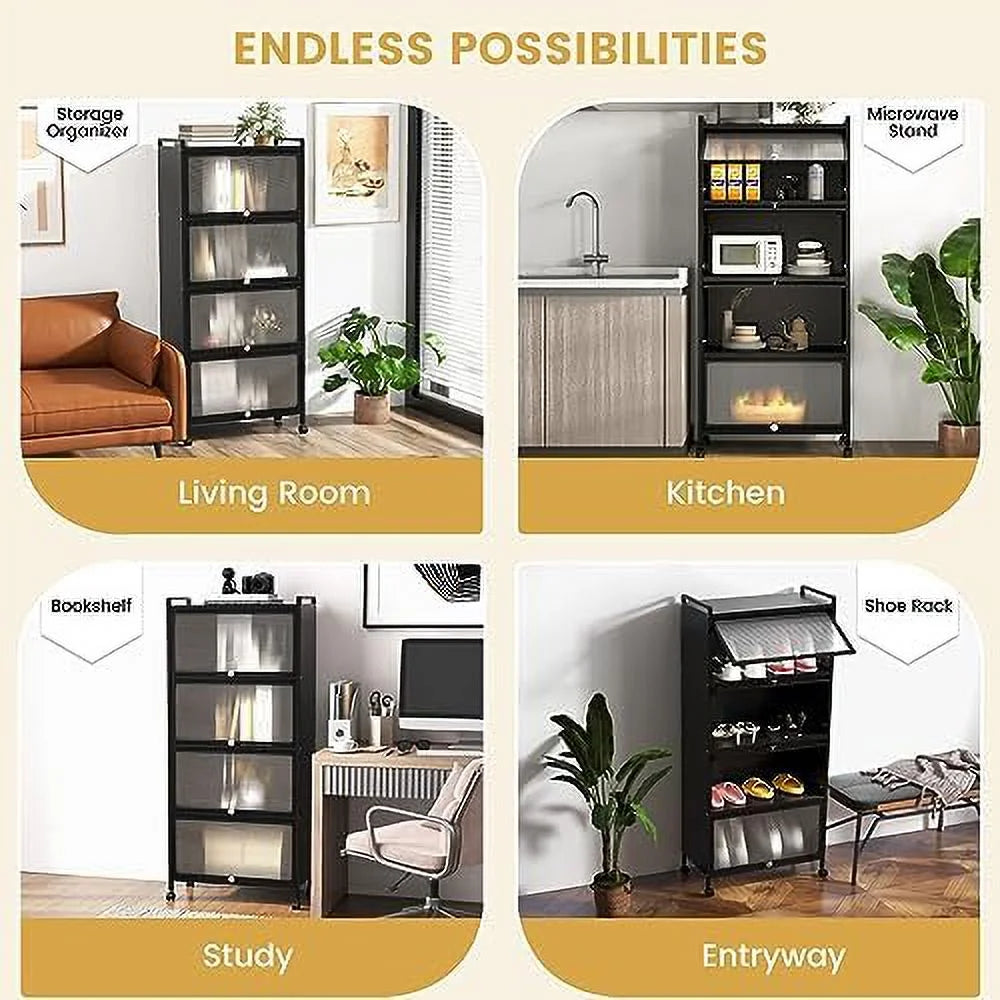 Black 5-Tier Kitchen Cabinet with 4 Rolling Casters P663