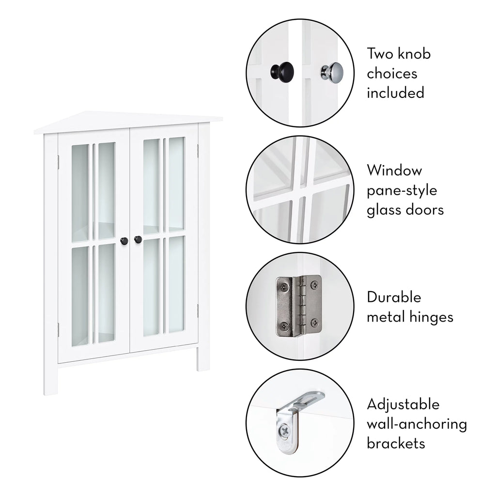 White Two-Door Wood Corner Cabinet D42408