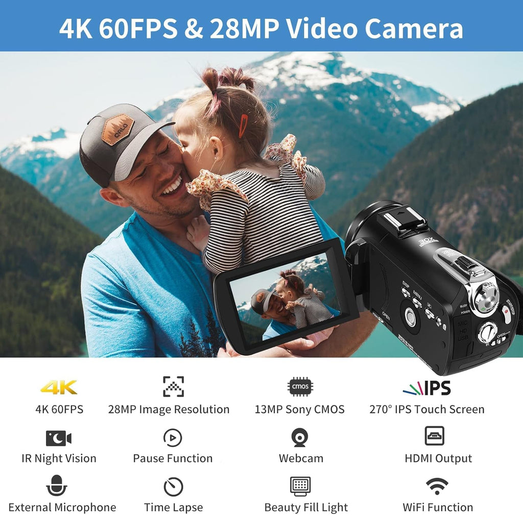 4K 1080P 60FPS 30X Zoom Infrared Night Vision Camcorder E417335