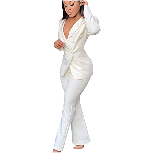 2 Piece Solid Long Sleeve Blazer and Pants Suit Sets E2002