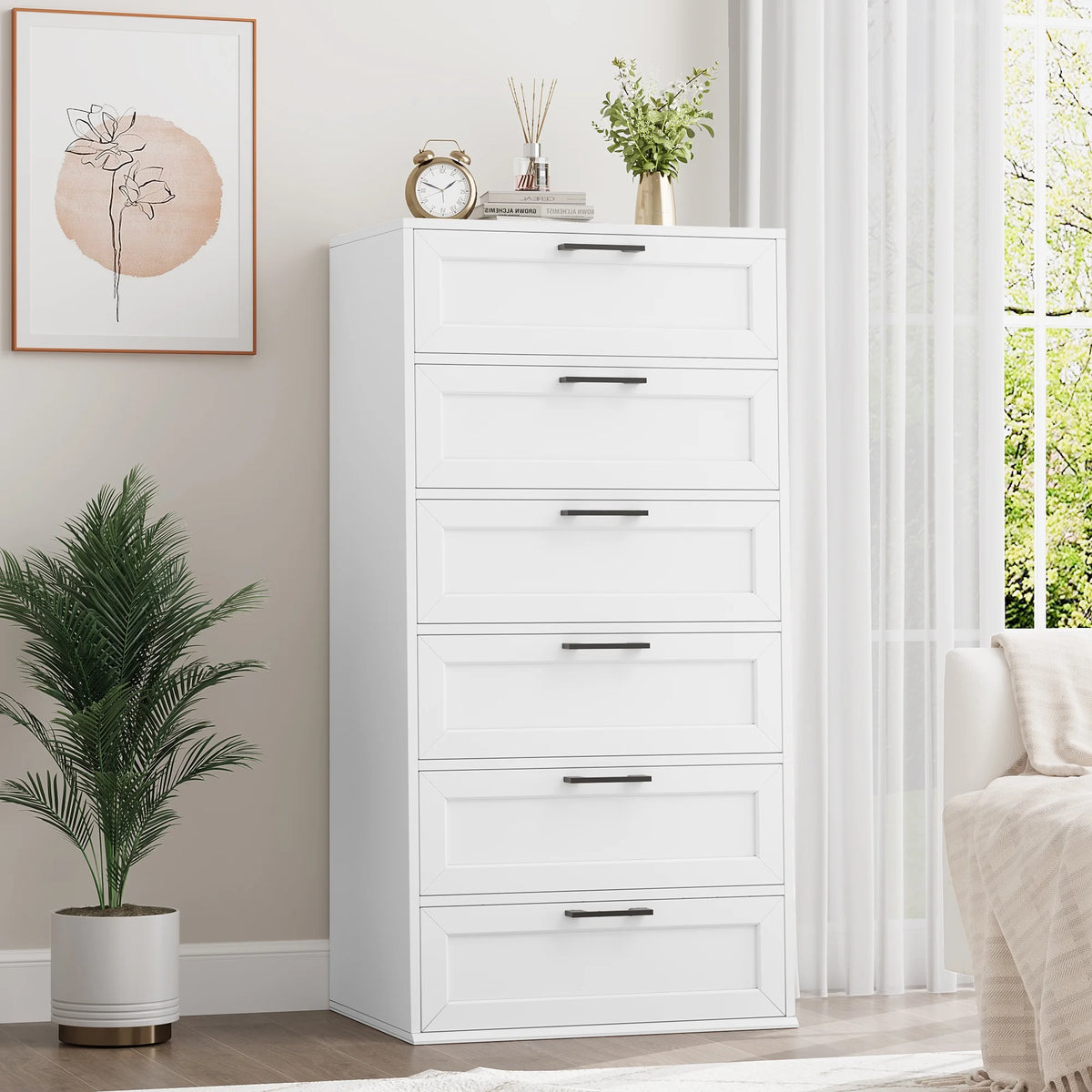 White 6 Drawer Tall Dresser L6302