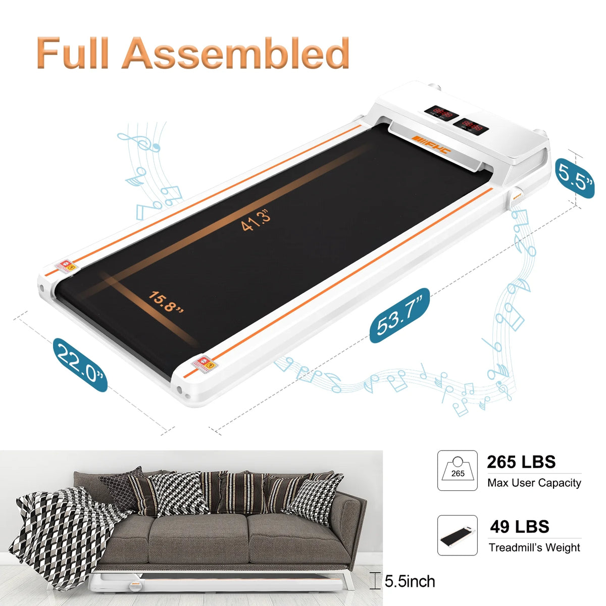 White Slim Under Desk Treadmill X856217