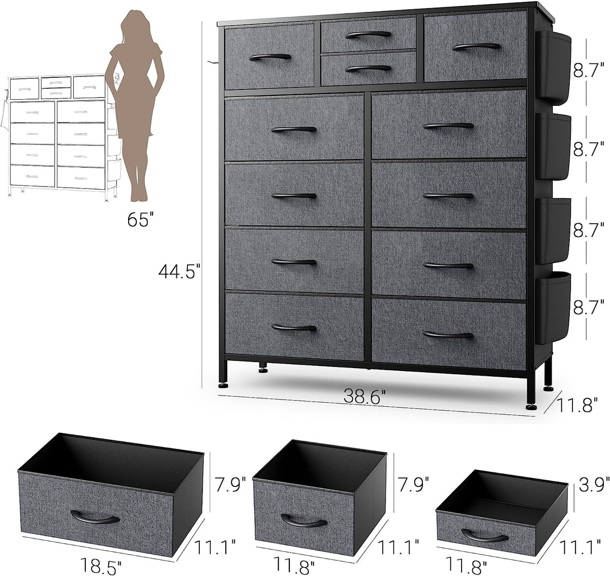 Black 10 Drawer Fabric Dresser B324