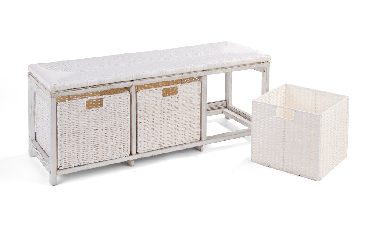 Brown Woven Top Storage Bench with Baskets B4327