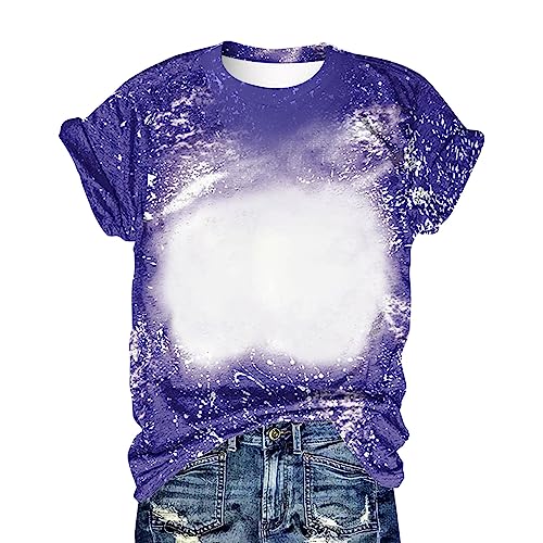 Plus Size Bleached Blank Print Loose Round Neck T-Shirt I593