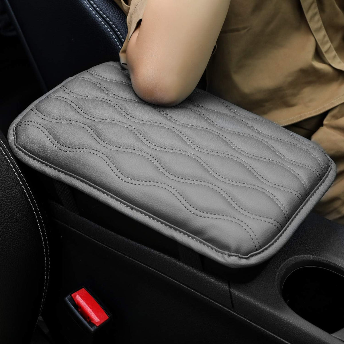 Universal Center Console Cover Waterproof Armrest Pad Protector (Black) (Red) U967035