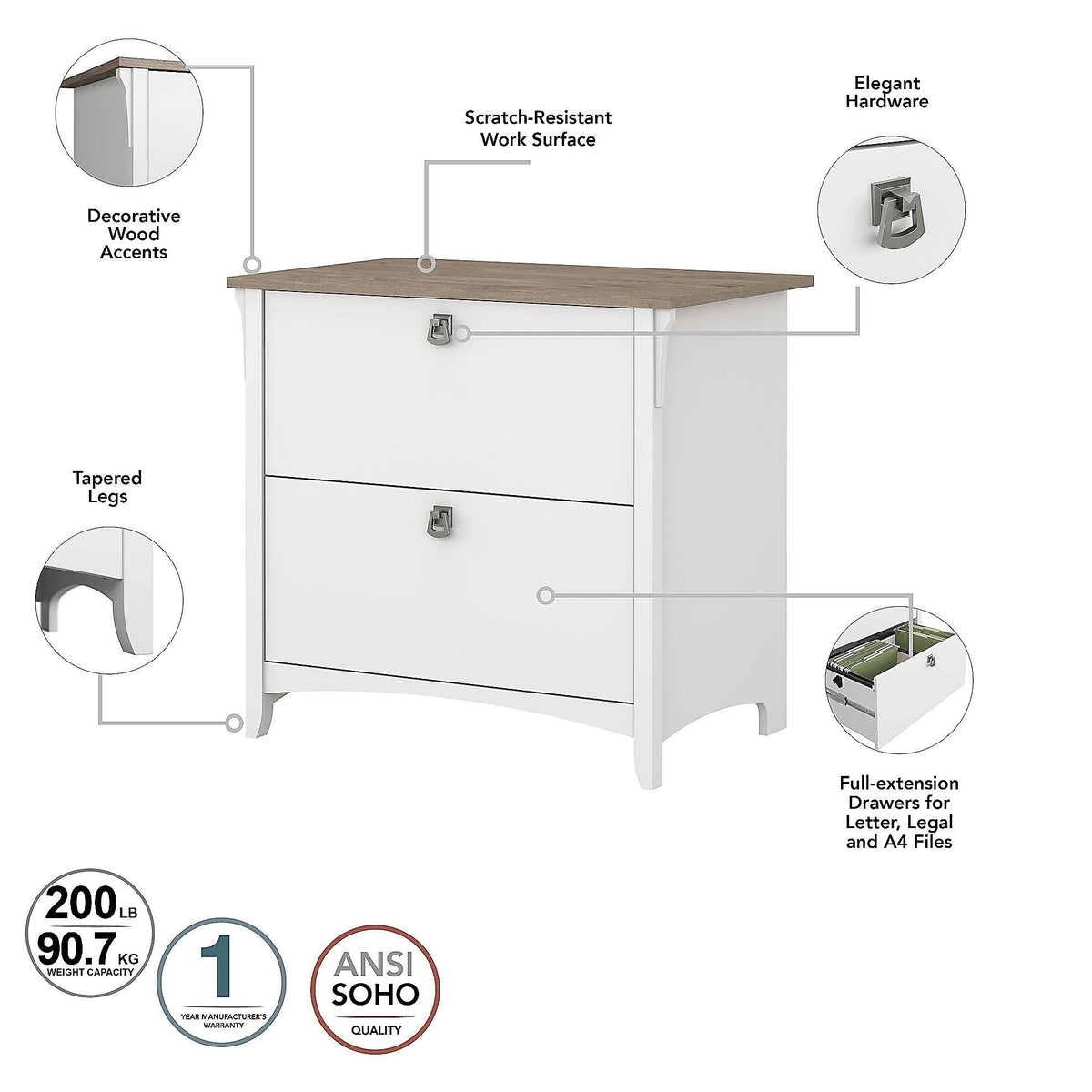 White 2 Drawer Lateral File Cabinet Z573294