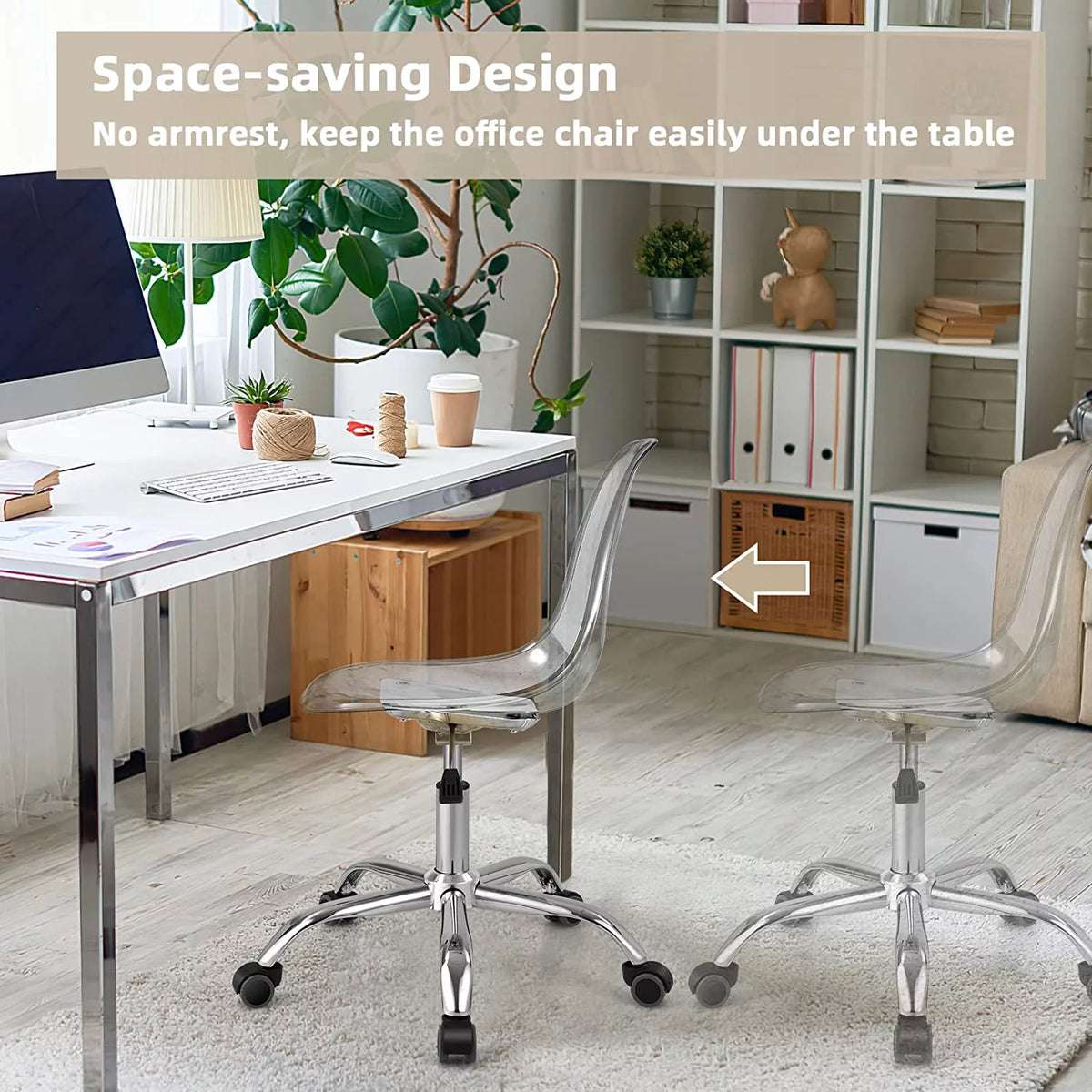 Acrylic Clear Armless Rolling Desk Chair Set of 2 W61883