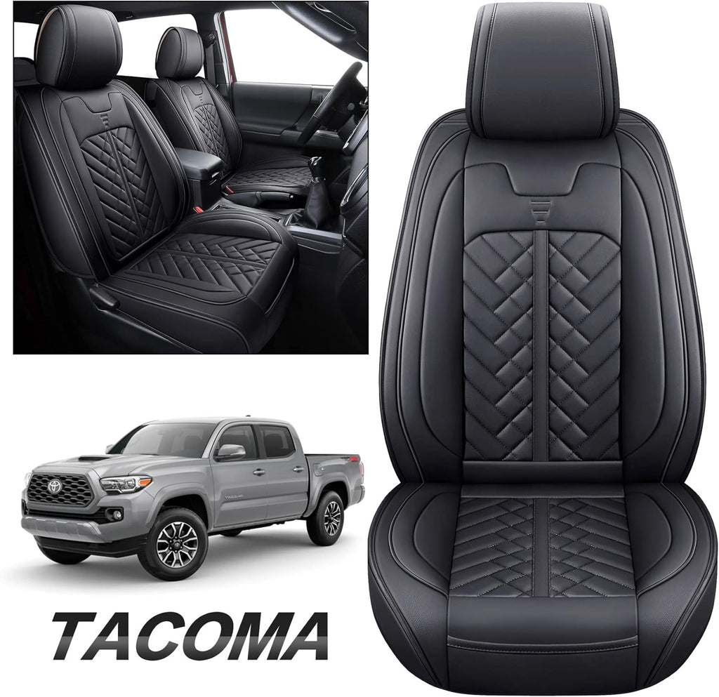 Black Waterproof Leather Car Seat Covers 2 PCS Front P9934