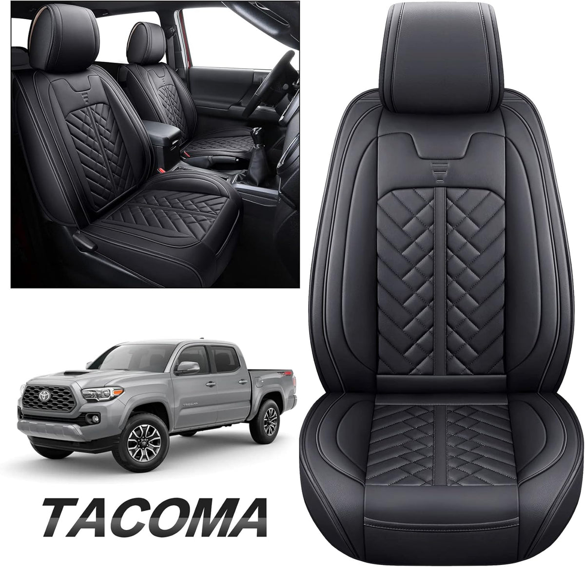 Black Waterproof Leather Car Seat Covers 2 PCS Front P9934