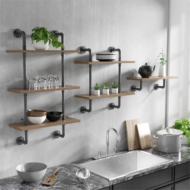 Industrial Wood 3-Tier Wall Display Shelf E9203