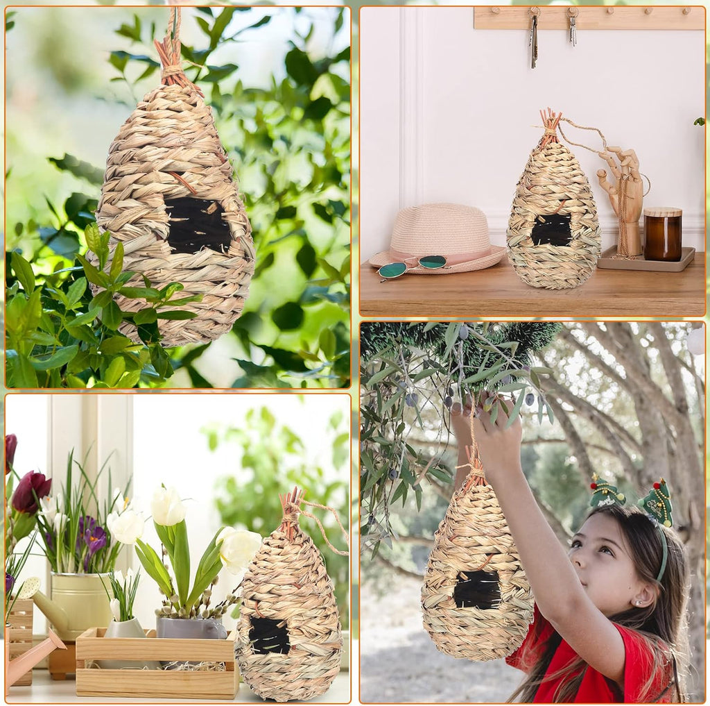 8 Pack 9.45 x 4.33 Inch Hand Woven Natural Fiber Hummingbird Nest Houses Y264