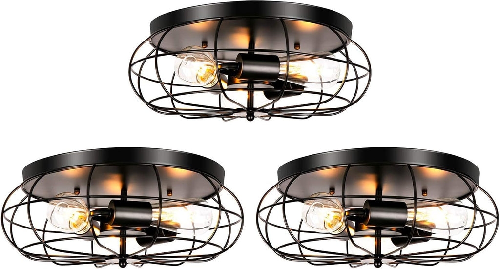 3 Pack Semi Flush Mount Ceiling Light, 3 Lights Metal Cage Light Fixture E13385