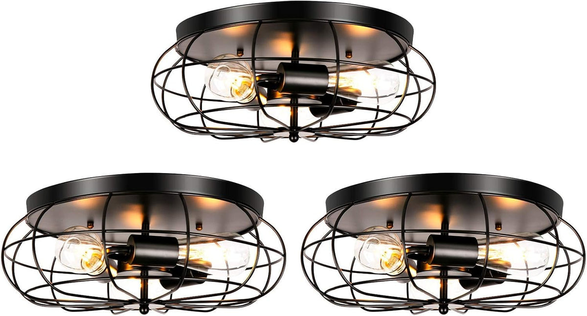 3 Pack Semi Flush Mount Ceiling Light, 3 Lights Metal Cage Light Fixture E13385
