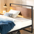 Metal and Wood Platform Bed Frame with Headboard, Chestnut Brown, Full W75770