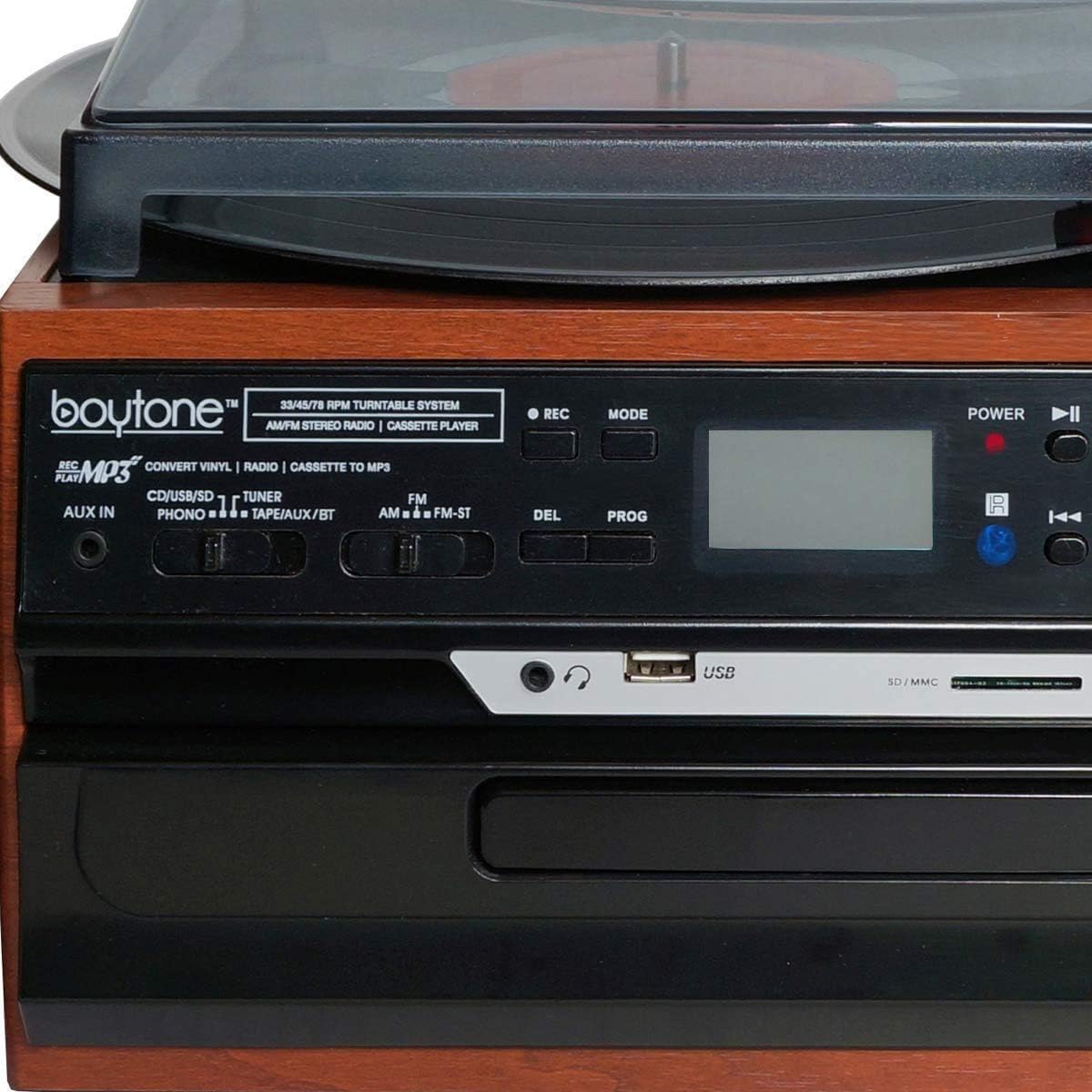 Bluetooth Record Player Turntable with AM/FM Radio, CD/Cassette Player, 2 Stereo Speakers W1170