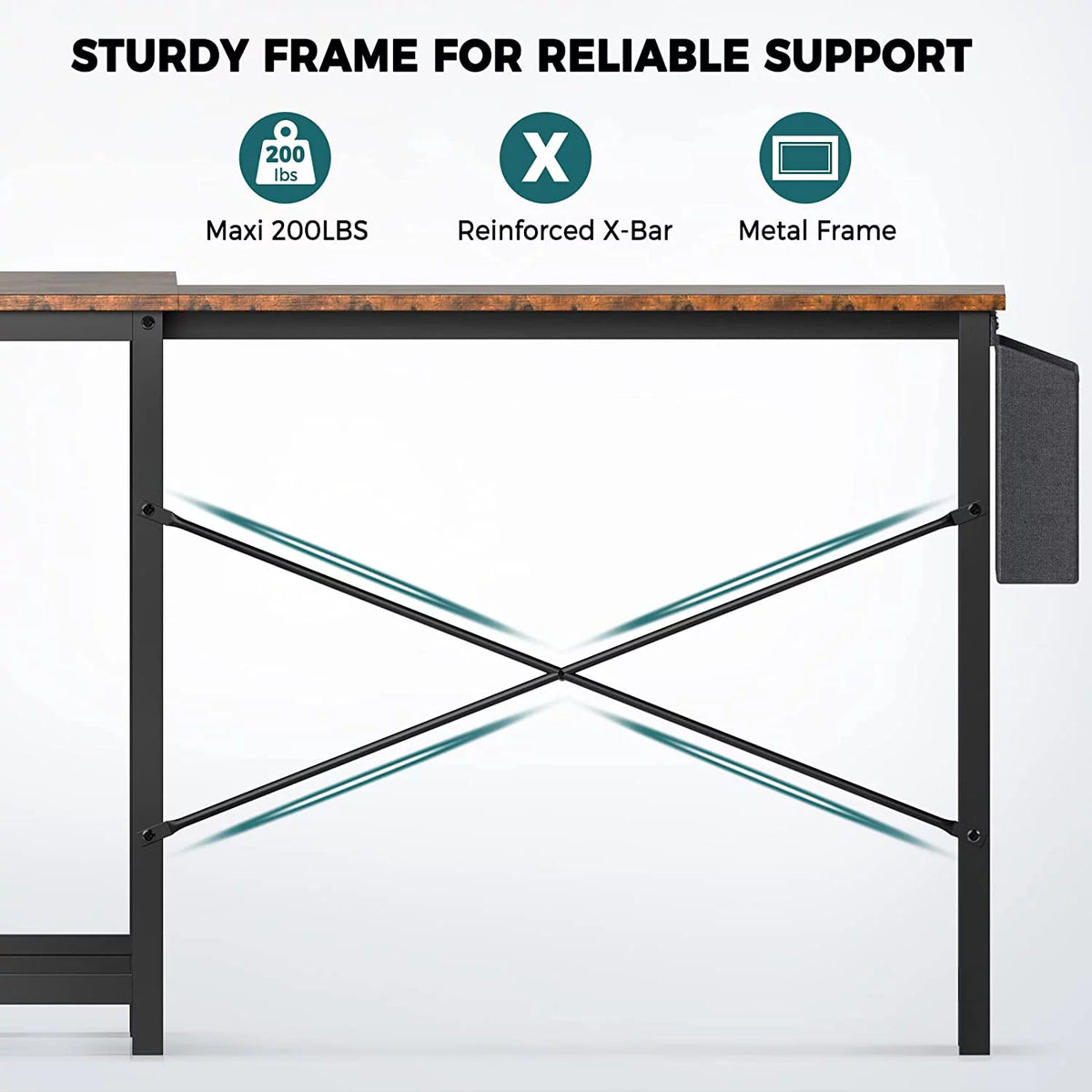 L Shaped 49 Inch Computer Desk with Storage Bag CPU Stand Rustic Brown A516