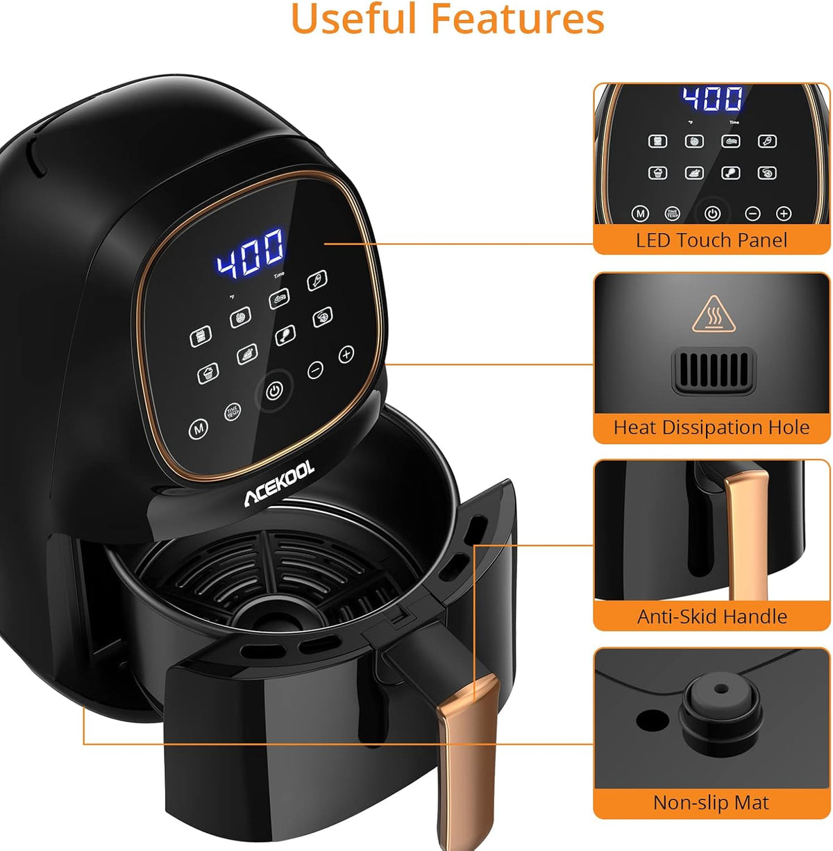 2.2 Quart 1000W Electric Air Fryer with LCD Touch Screen & Nonstick Frying Pot Y49089