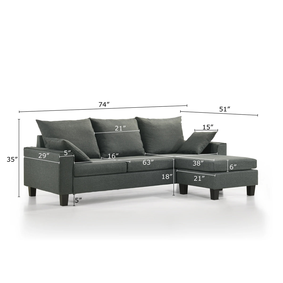 Dark Gray L-Shape Sectional Sofa F562