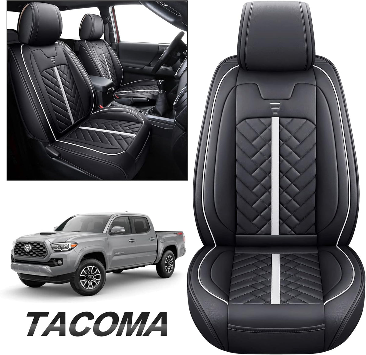 Black Waterproof Leather Car Seat Covers 2 PCS Front P9934