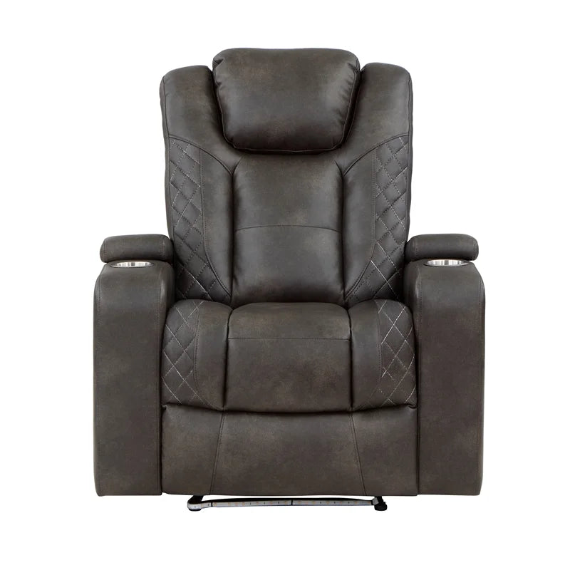 Brownish Gray Faux Leather Power Reclining Chair U54923