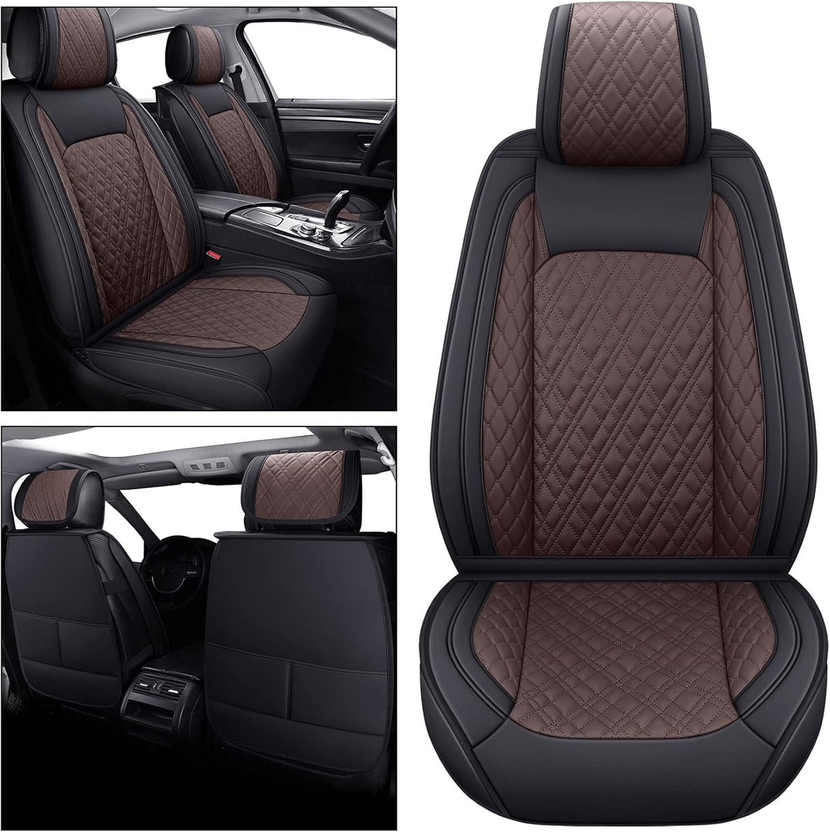 Faux Leather Front Car Seat Covers (2 PCS Front/Black-Brown) M7444