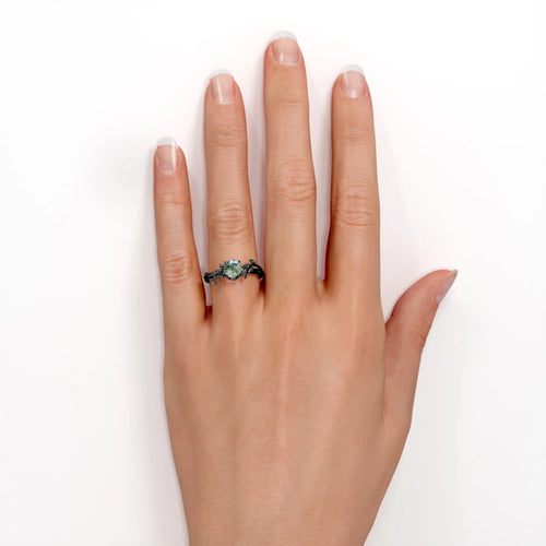 0.50 Carat Round Moss Green Agate Engagement Ring K1637