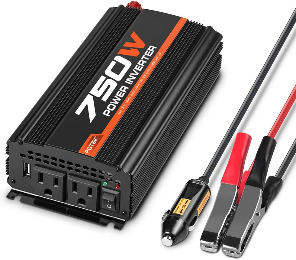 750W Car Power Inverter DC 12V to AC 110V Dual AC Ports 2A USB Ports Pack of 2 M406476
