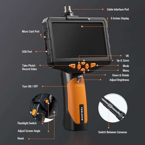 Dual Lens Borescope Camera with Light 1080P Waterproof Flexible Endoscope U626120