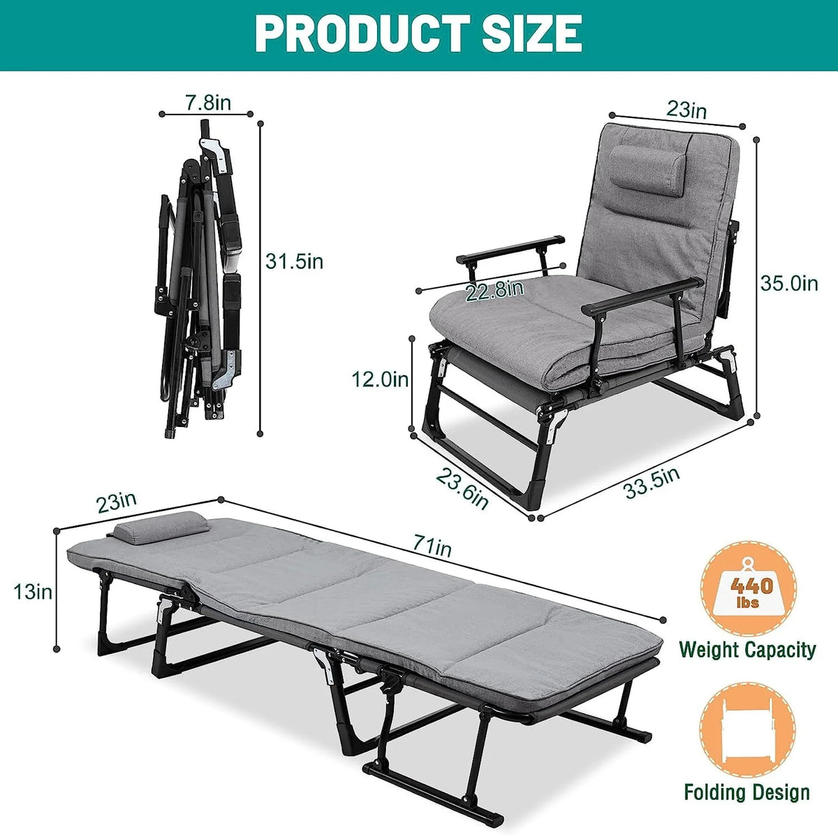 3 in 1 Folding Camping Cot Bed with Mattress & Pillow M1162