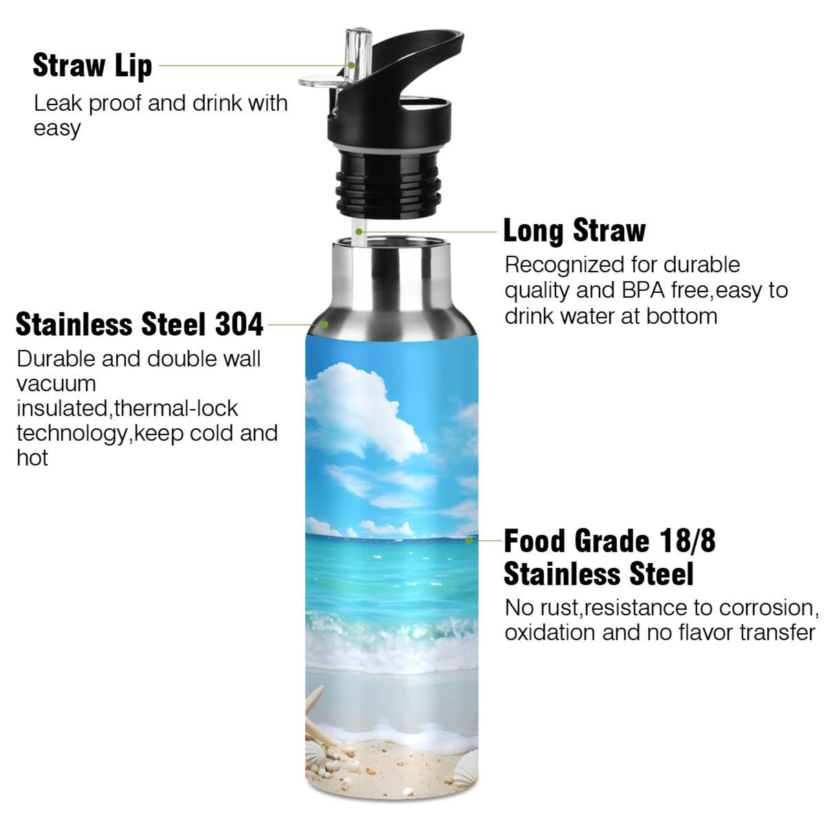 Insulated Stainless Steel Water Bottle with Straw Lid, 20 oz J571
