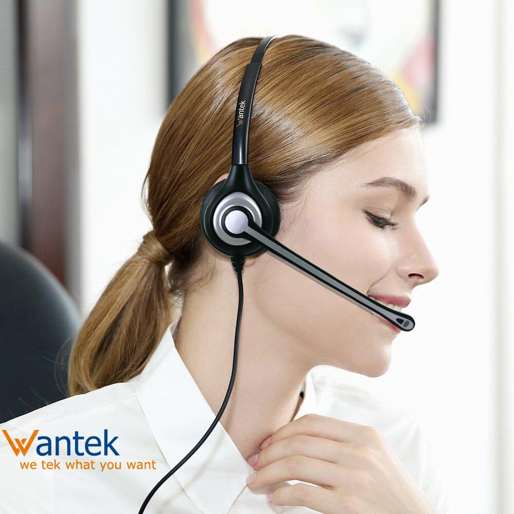Corded Telephone Headset with Noise Canceling Mic F738