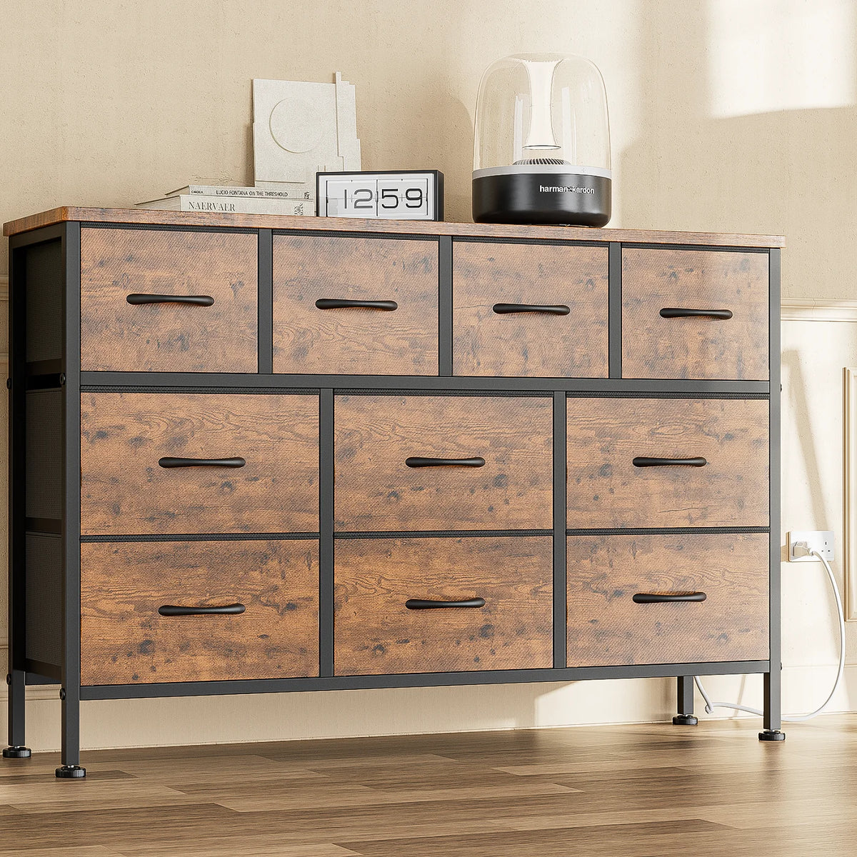 Brown 10 Drawer Fabric Dresser TV Stand P16563