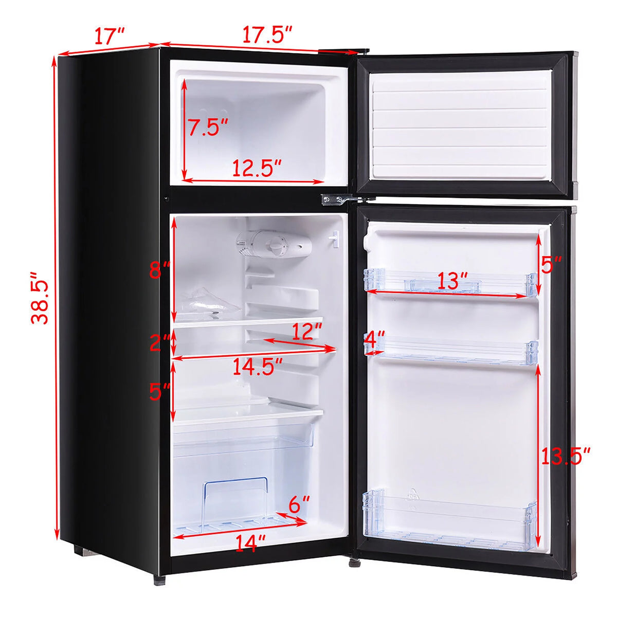 2 Doors 3.4 cu ft. Compact Mini Refrigerator Freezer D184