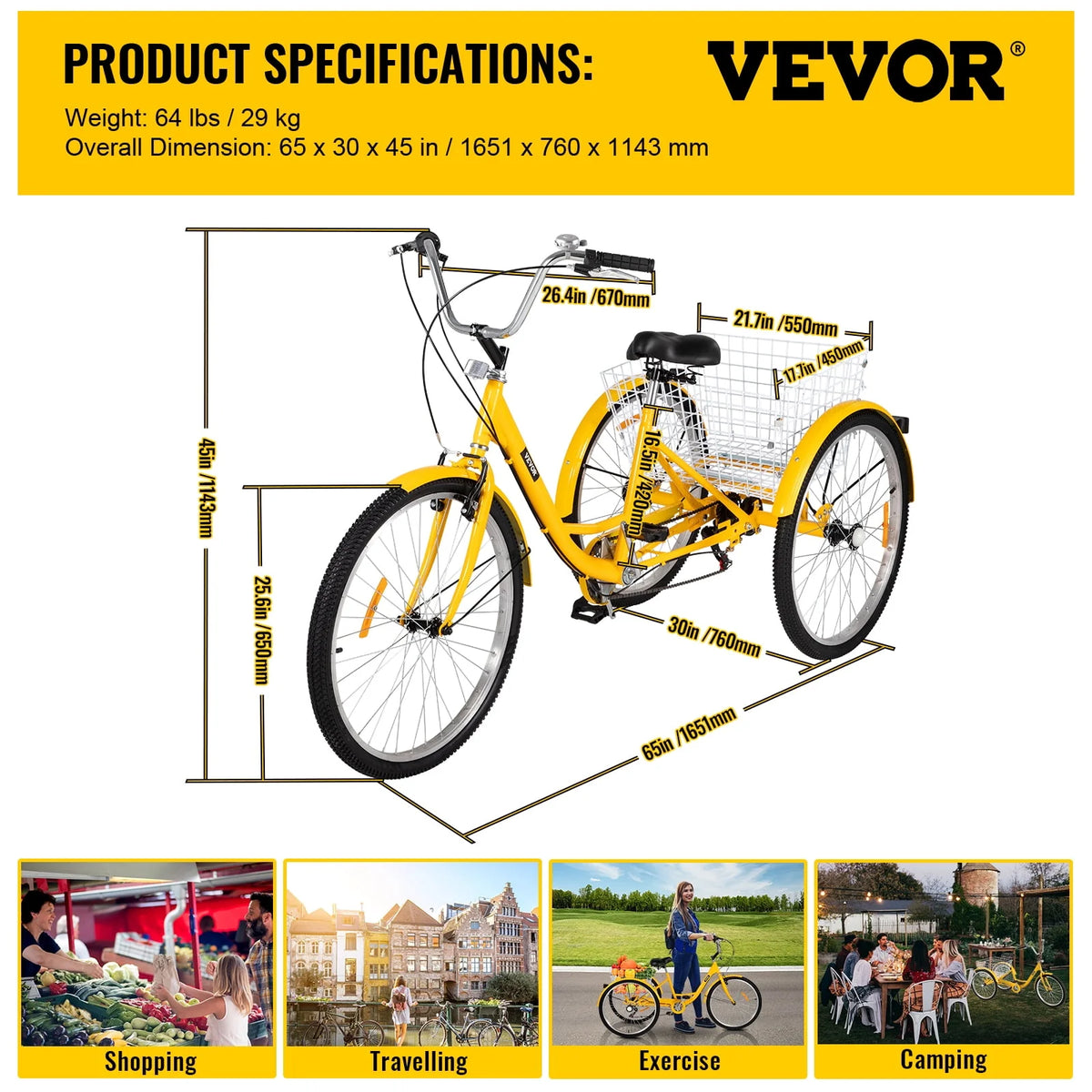 26 inch 7-Speed Adult Tricycle with Basket Z336357