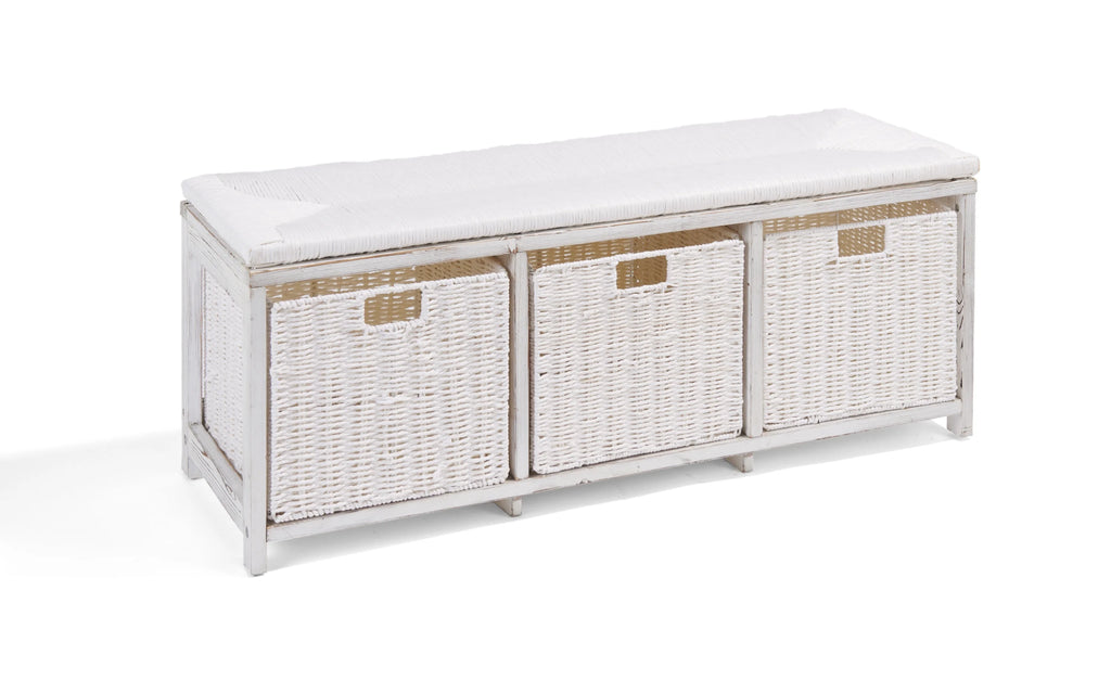 Brown Woven Top Storage Bench with Baskets B4327