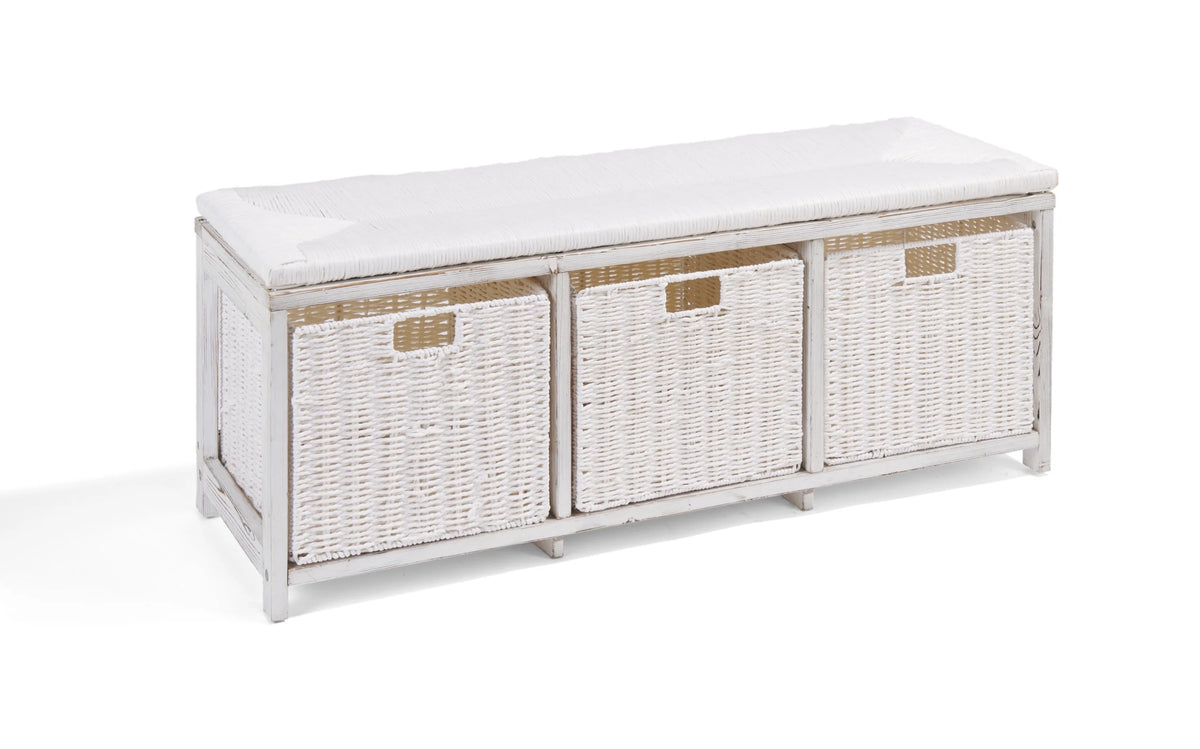 Brown Woven Top Storage Bench with Baskets B4327