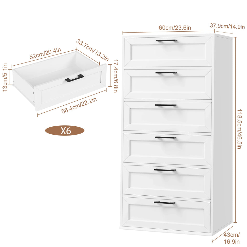White 6 Drawer Tall Dresser L6302