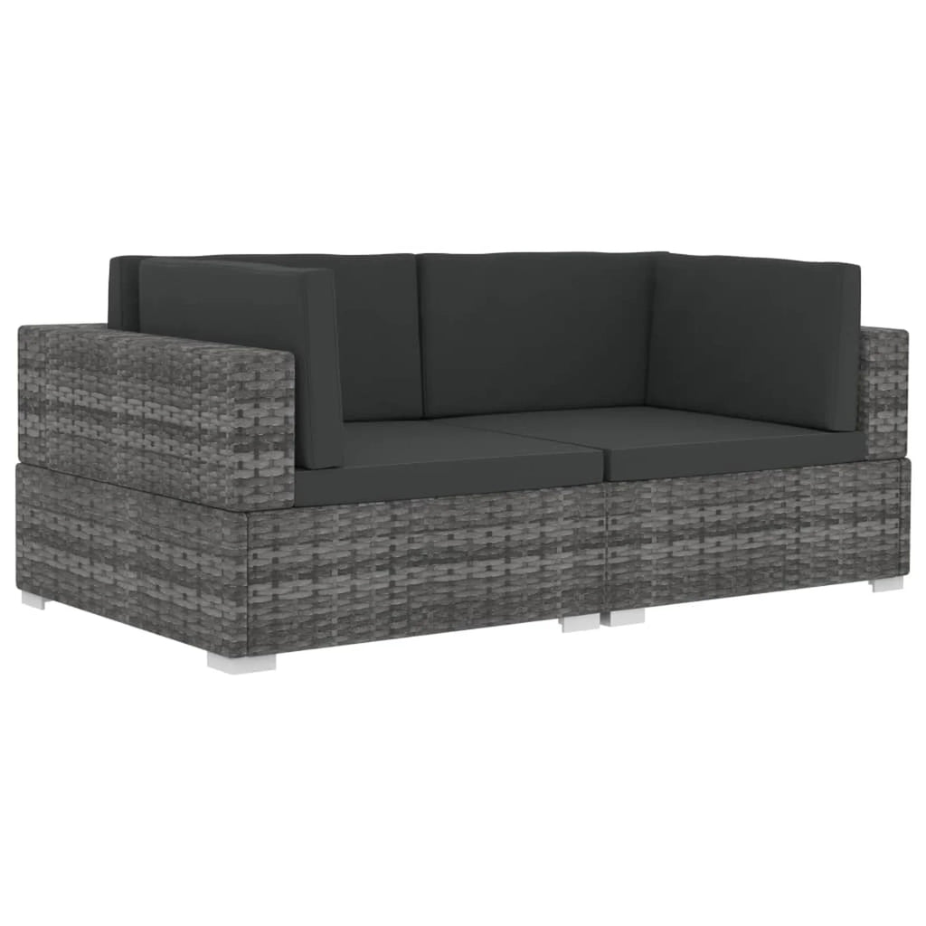 2 Piece Gray Poly Rattan Patio Sofa Set with Cushions C176988