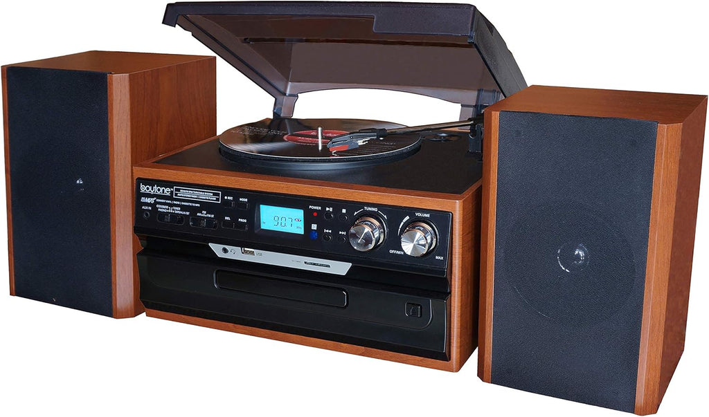 Bluetooth Record Player Turntable with AM/FM Radio, CD/Cassette Player, 2 Stereo Speakers W1170