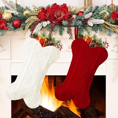 2 Pack 18 Inch Knitted Dog Christmas Stocking H11770