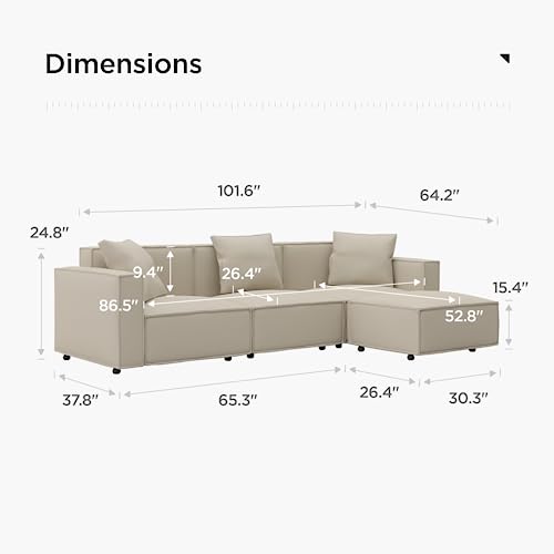 Cream L-Shape Sectional Sofa with Ottoman and Chaise F979